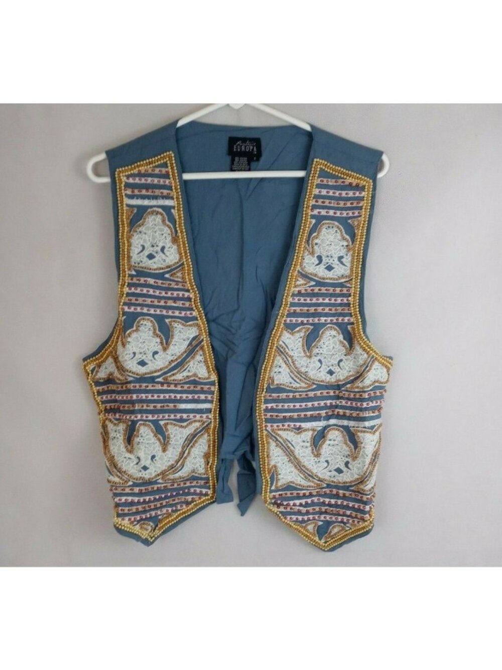 Vtg 90s Boutique Europa Women's Beaded Lace Open Front Vest Size Small
